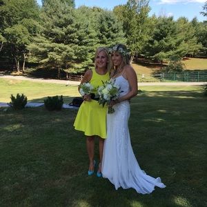 Karen Millen chartreuse/neon flare pique dress